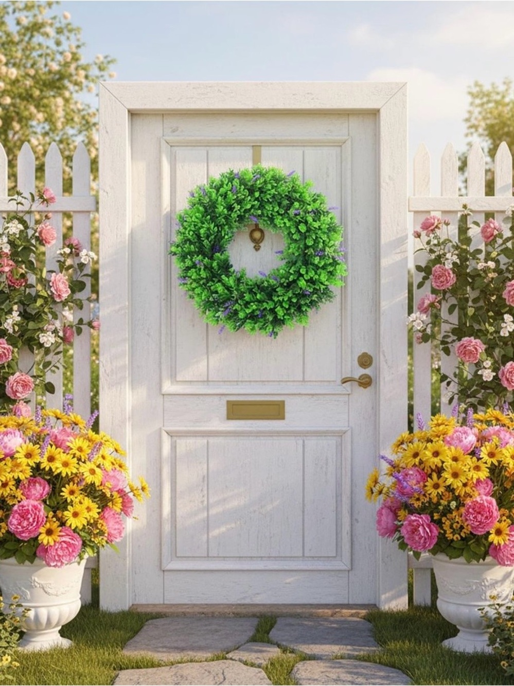 20” Eucalyptus Boxwood Wreath with Lavender